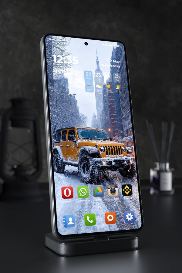 Phone Wallpaper 3001 - Snowy New York Street with Yellow Jeep