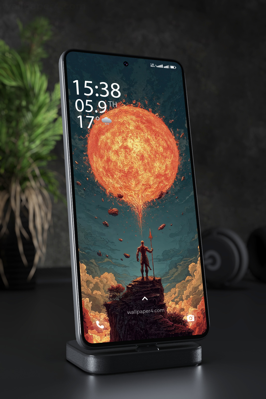 Phone Wallpaper 3018 - Epic Solar Warrior Beneath a Burning Sun