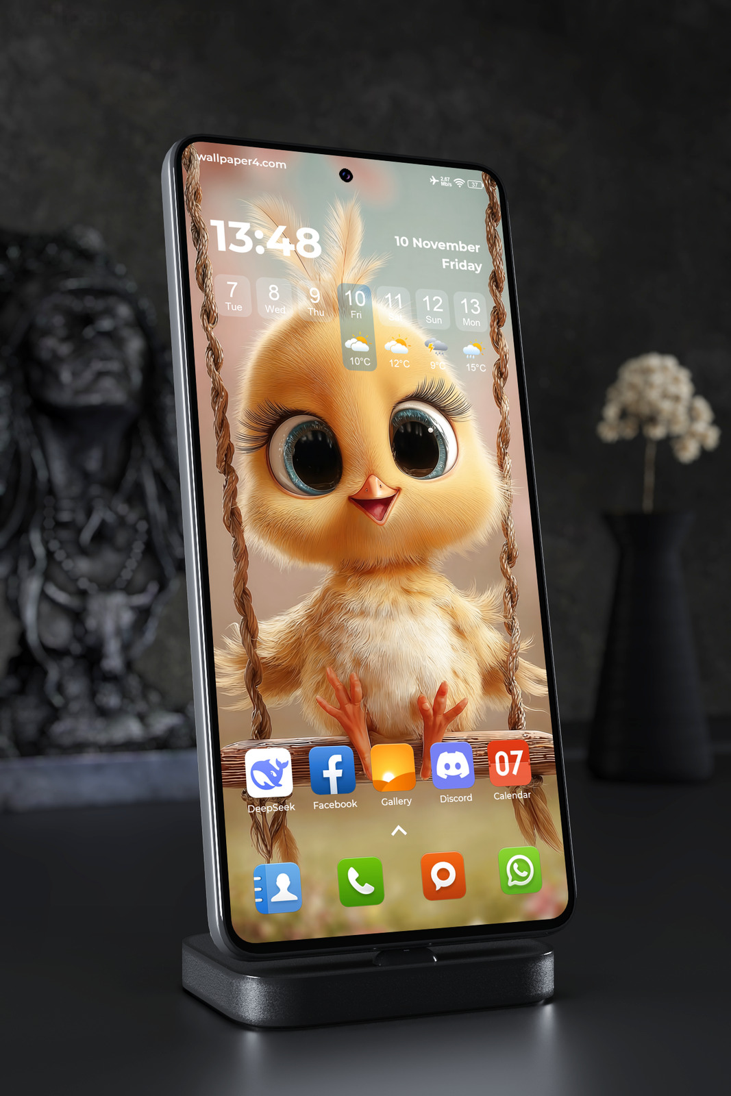 Phone Wallpaper 3034 - Cute Baby Chick on Swing 4K Wallpaper