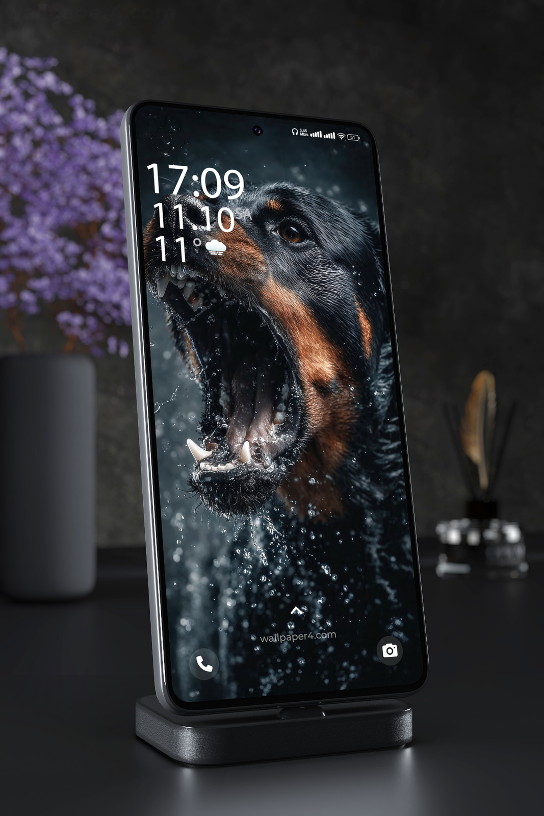 Phone Wallpaper 3048 - Aggressive Rottweiler Water Splash Portrait
