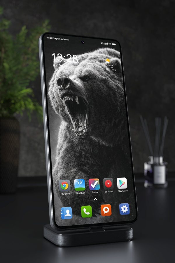 Mobile Wallpaper 3060 - Roaring Grizzly Bear Dark Monochrome Art