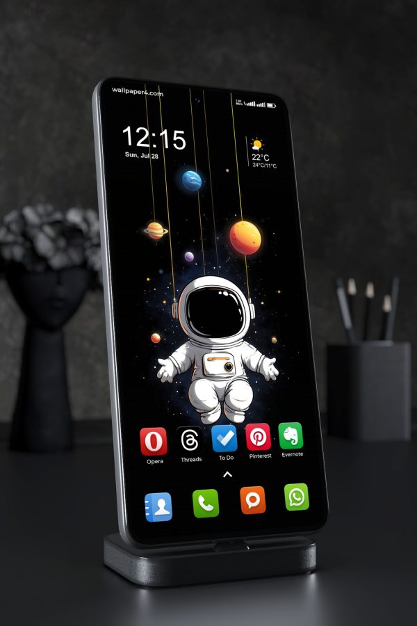 Phone Wallpaper 3087 - Cute Astronaut with Hanging Planets in Space