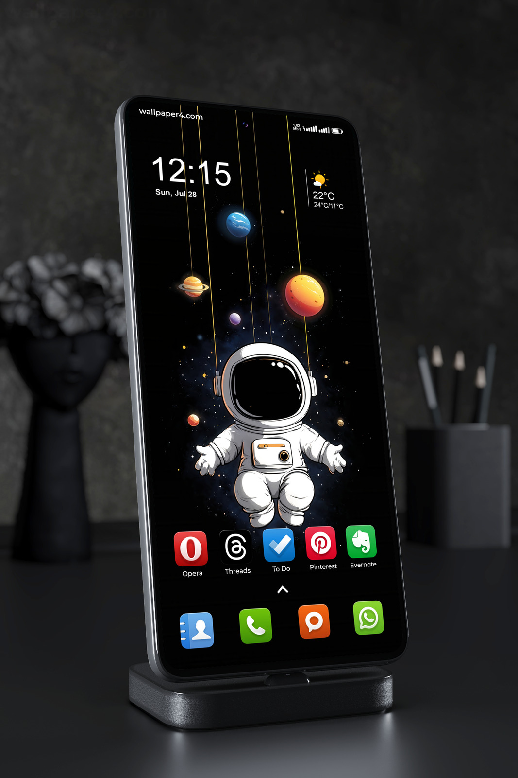 Phone Wallpaper 3087 - Cute Astronaut with Hanging Planets in Space