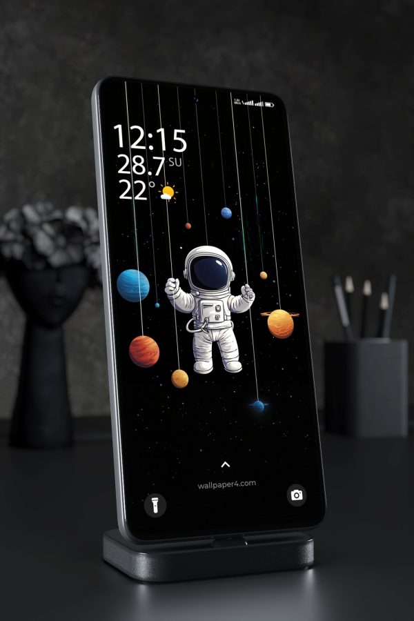 Mobile Wallpaper 3087 - Cute Astronaut with Hanging Planets in Space