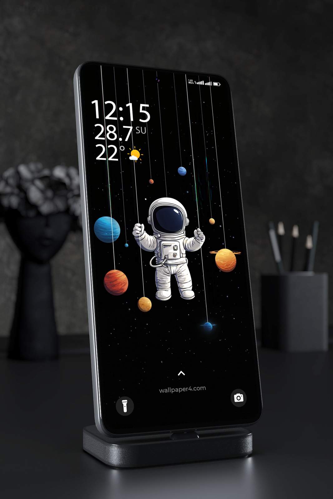 Mobile Wallpaper 3087 - Cute Astronaut with Hanging Planets in Space