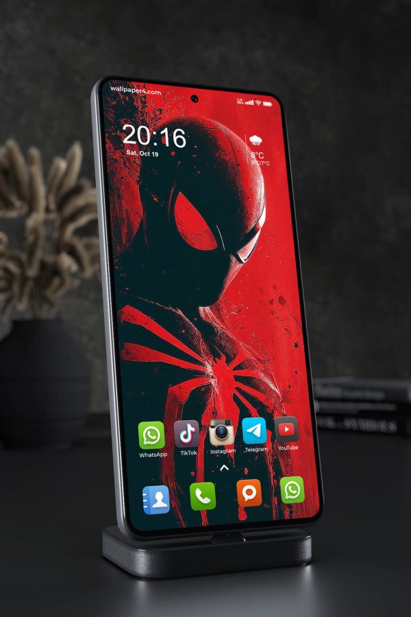 Phone Wallpaper 3092 - Red Black Spider Hero Portrait in Dark Comic Art