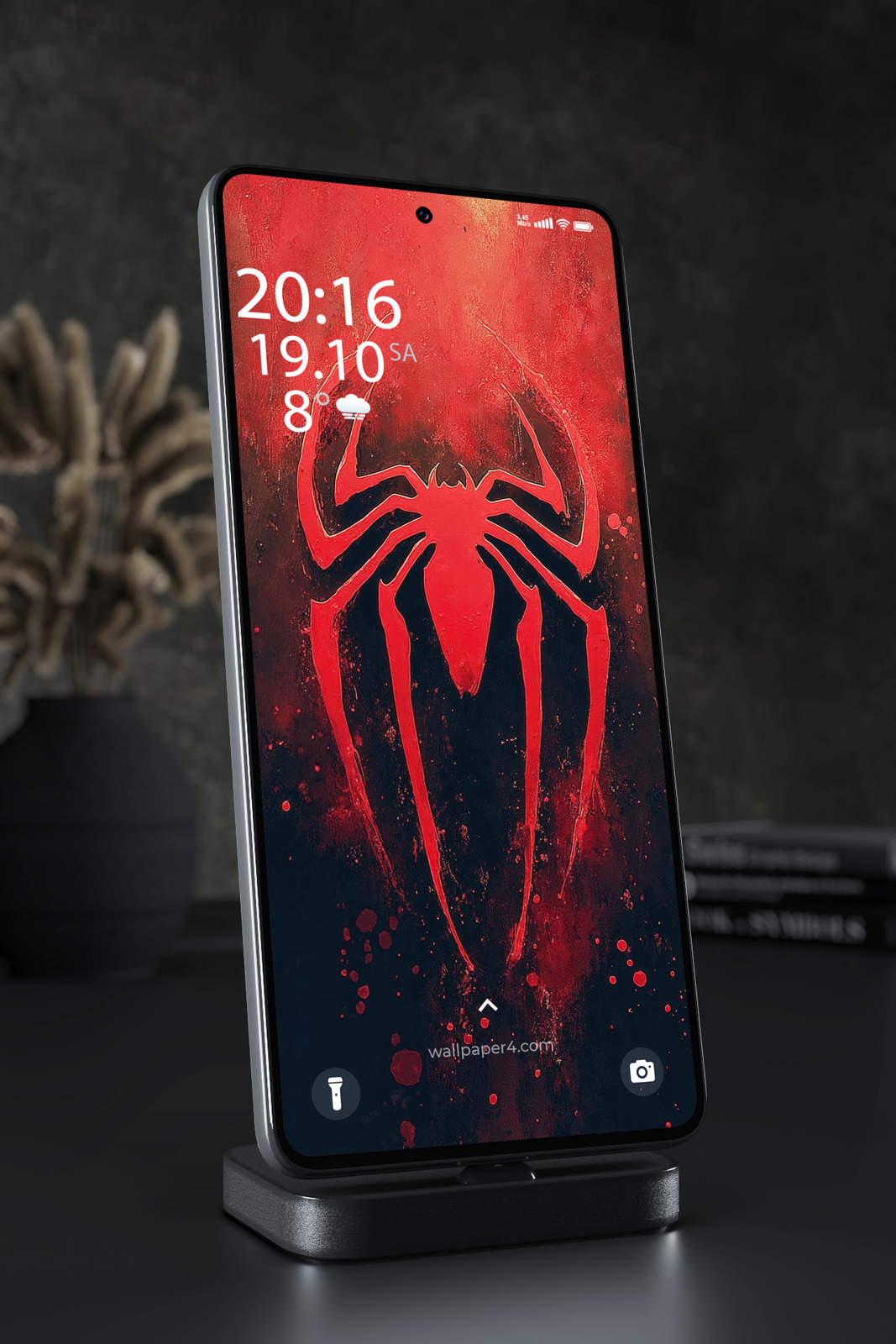 Mobile Wallpaper 3092 - Red Black Spider Hero Portrait in Dark Comic Art