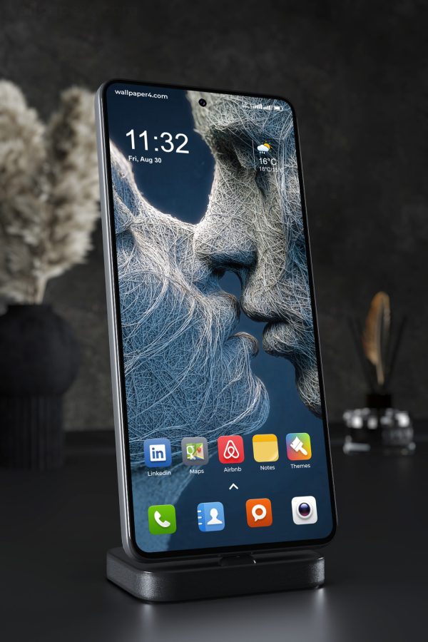 Phone Wallpaper 3097 - Abstract Wire Faces Kiss in Blue Silver Light