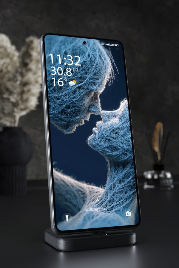 Mobile Wallpaper 3097 - Abstract Wire Faces Kiss in Blue Silver Light