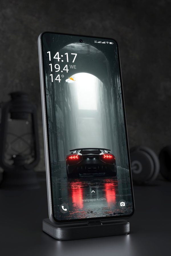 Mobile Wallpaper 3116 - Dark Lamborghini Supercar in Rainy Tunnel