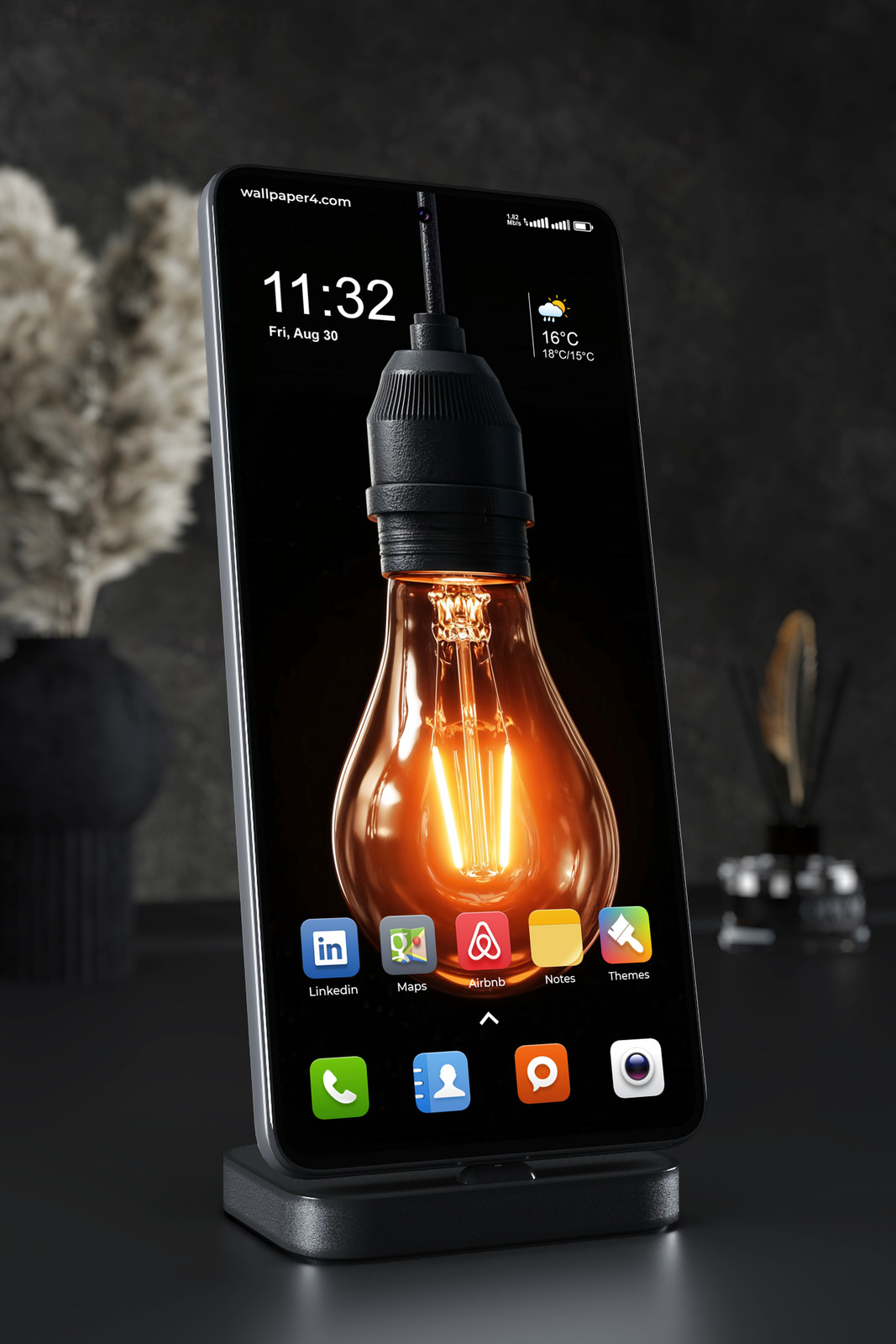 Phone Wallpaper 3132 - Glowing Edison Bulb Dark Industrial Aesthetic