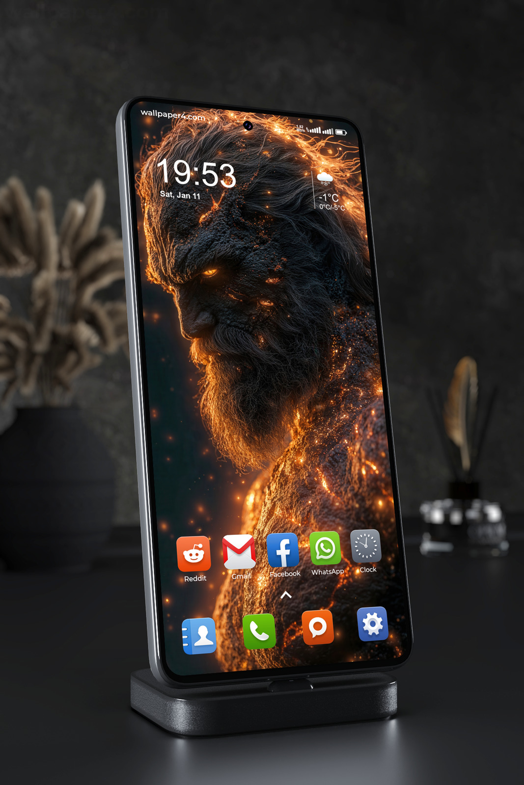 Phone Wallpaper 3149 - Molten Stone Giant Dark Fantasy Portrait