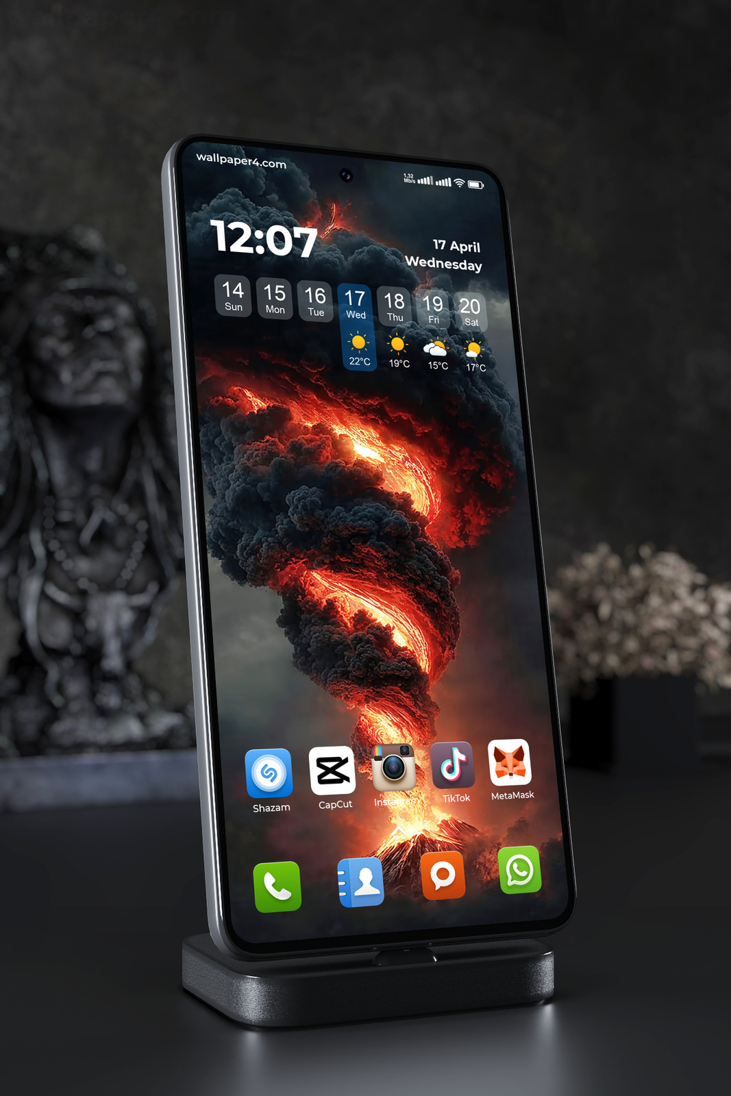 Phone Wallpaper 3193 - Volcanic Fire Tornado Under Dark Storm Clouds