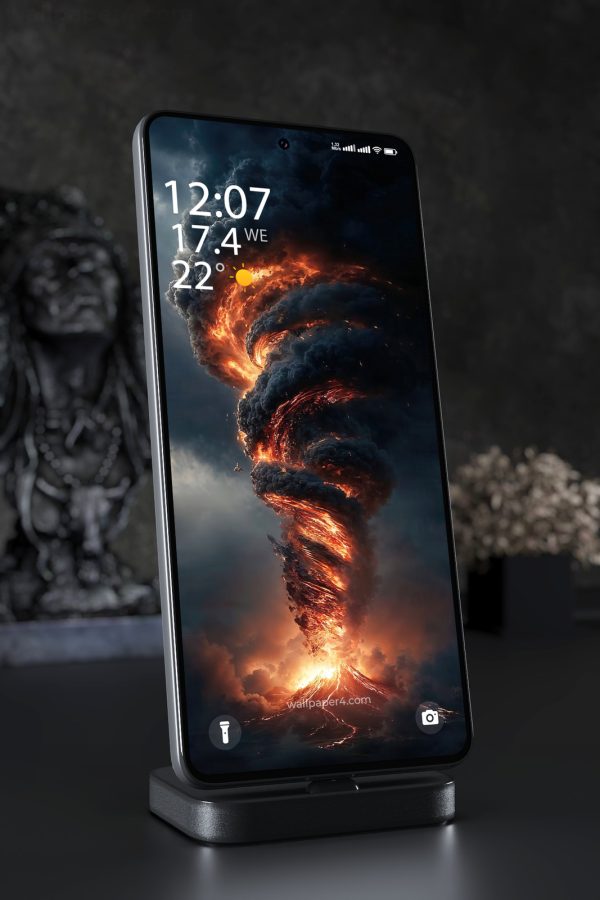 Mobile Wallpaper 3193 - Volcanic Fire Tornado Under Dark Storm Clouds
