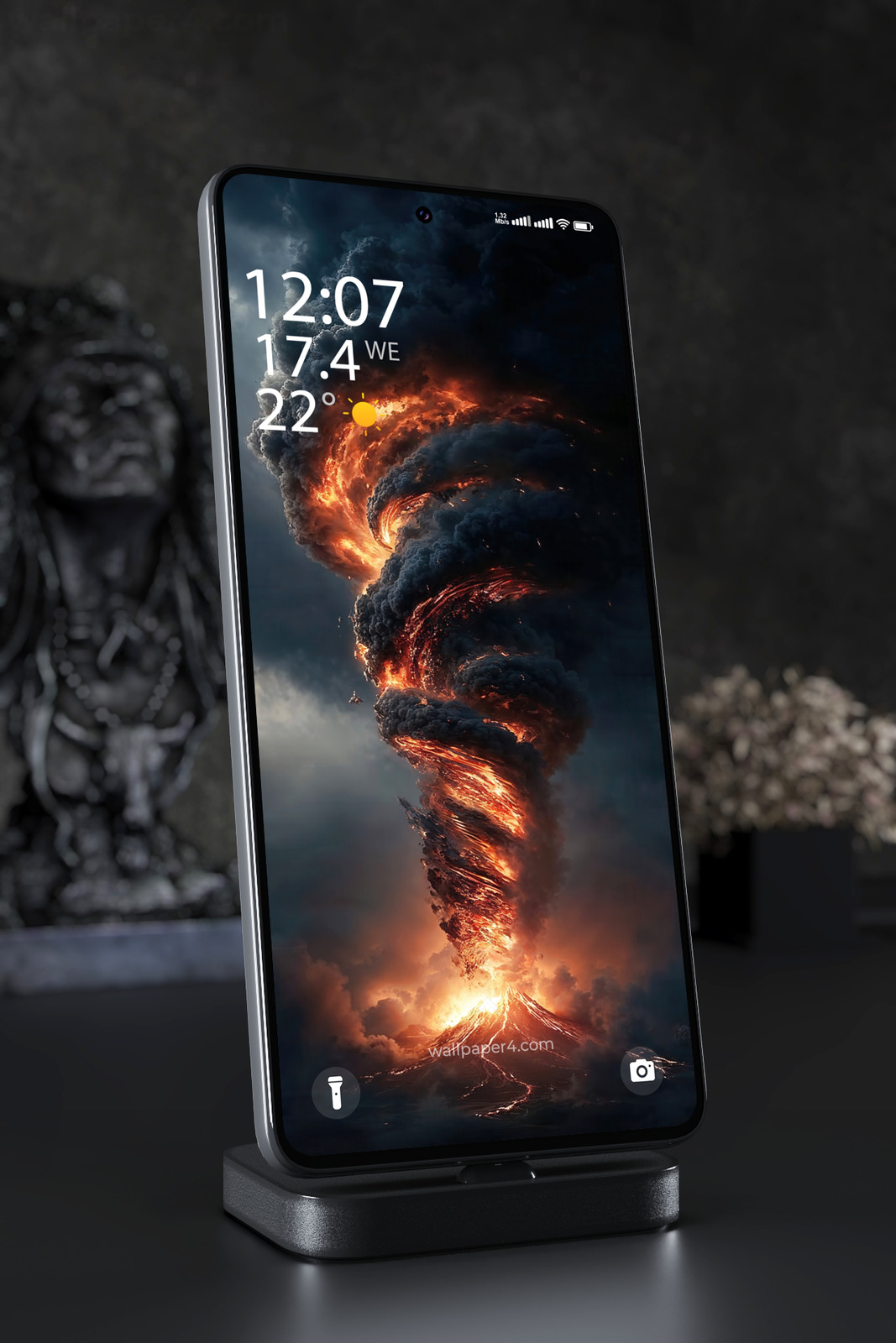 Mobile Wallpaper 3193 - Volcanic Fire Tornado Under Dark Storm Clouds