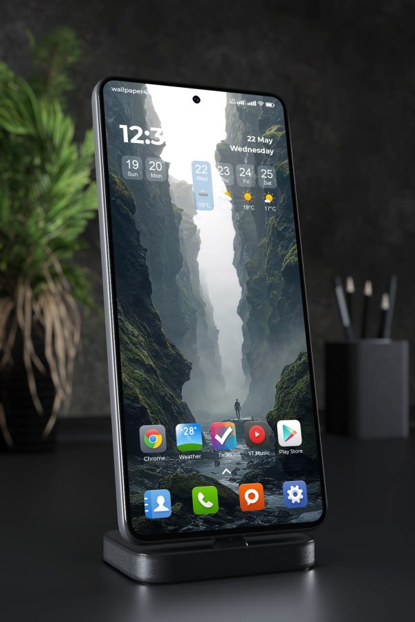 Mobile Wallpaper 3199 - Misty Green Canyon Explorer in Dark Gorge