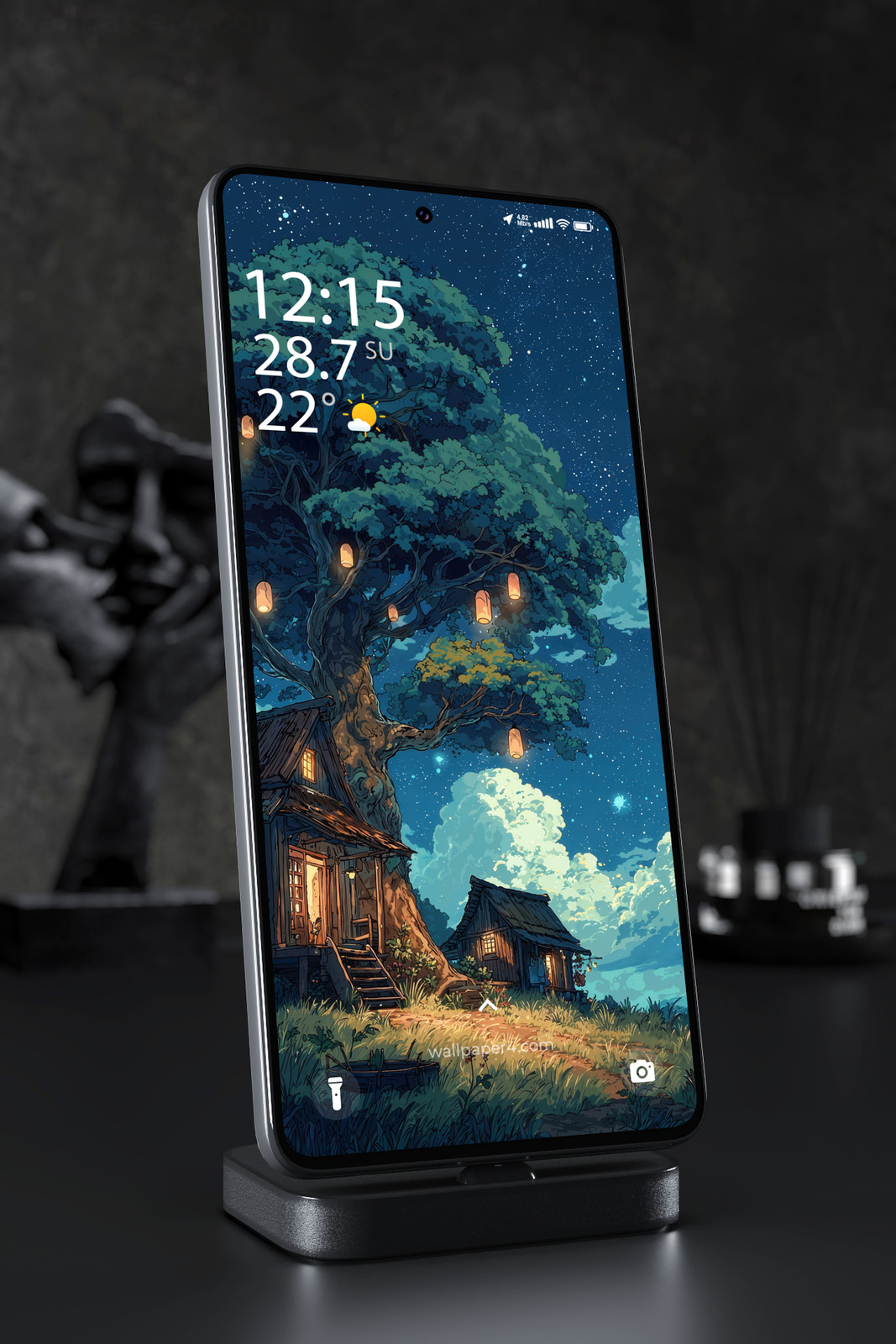Phone Wallpaper 3202 - Starry Treehouse Night Sky Fantasy Art