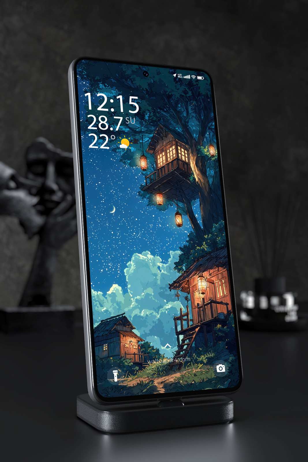 Mobile Wallpaper 3202 - Starry Treehouse Night Sky Fantasy Art