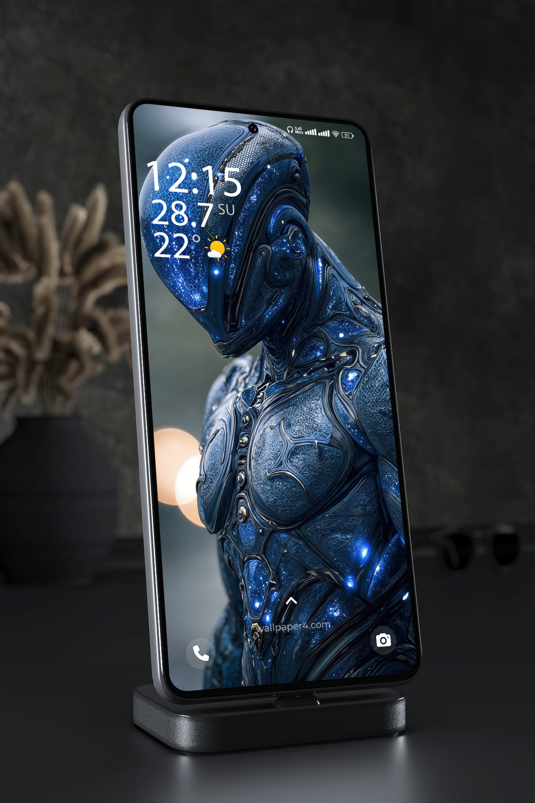Phone Wallpaper 3221 - Futuristic Blue Alien Cyborg Armor Portrait