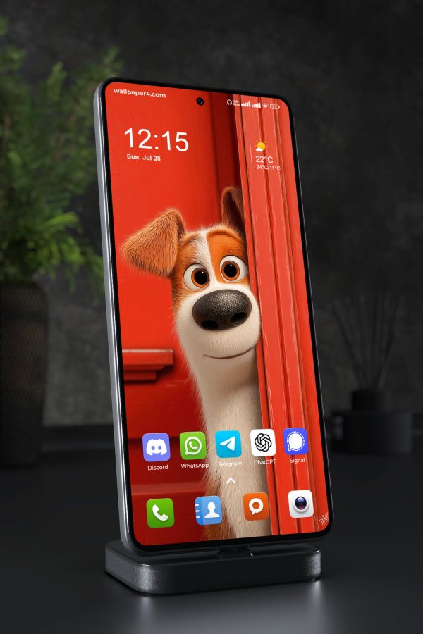 Phone Wallpaper 3237 - Cute Puppy Peeking Behind Red Door
