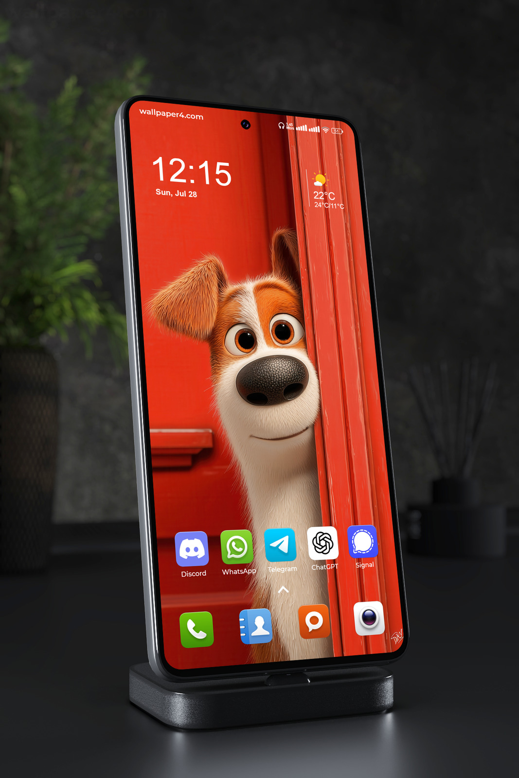 Phone Wallpaper 3237 - Cute Puppy Peeking Behind Red Door