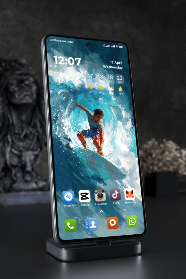 Phone Wallpaper 3250 - Surfer Riding Abstract Ocean Wave Digital Art