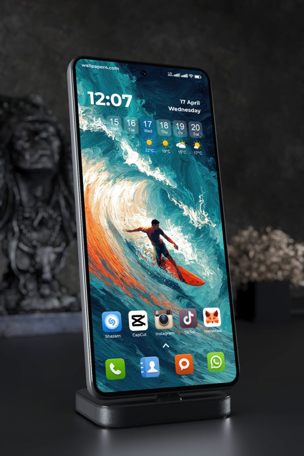 Mobile Wallpaper 3250 - Surfer Riding Abstract Ocean Wave Digital Art