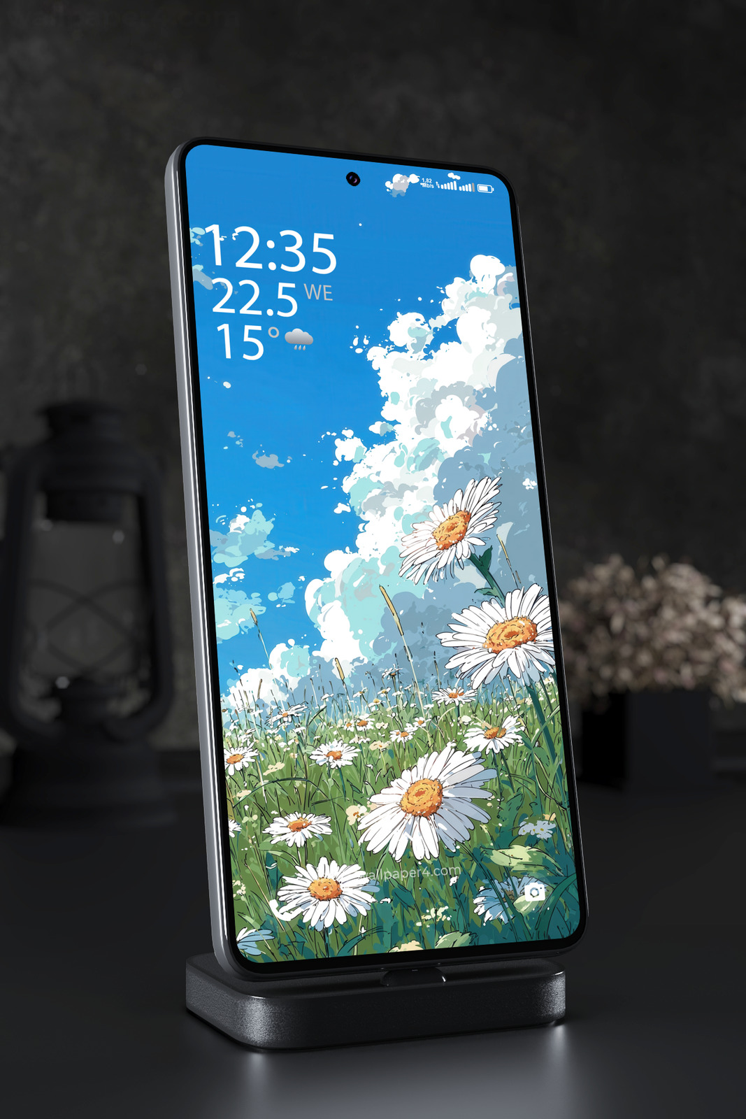 Phone Wallpaper 3253 - Daisy Meadow Under Bright Blue Summer Sky
