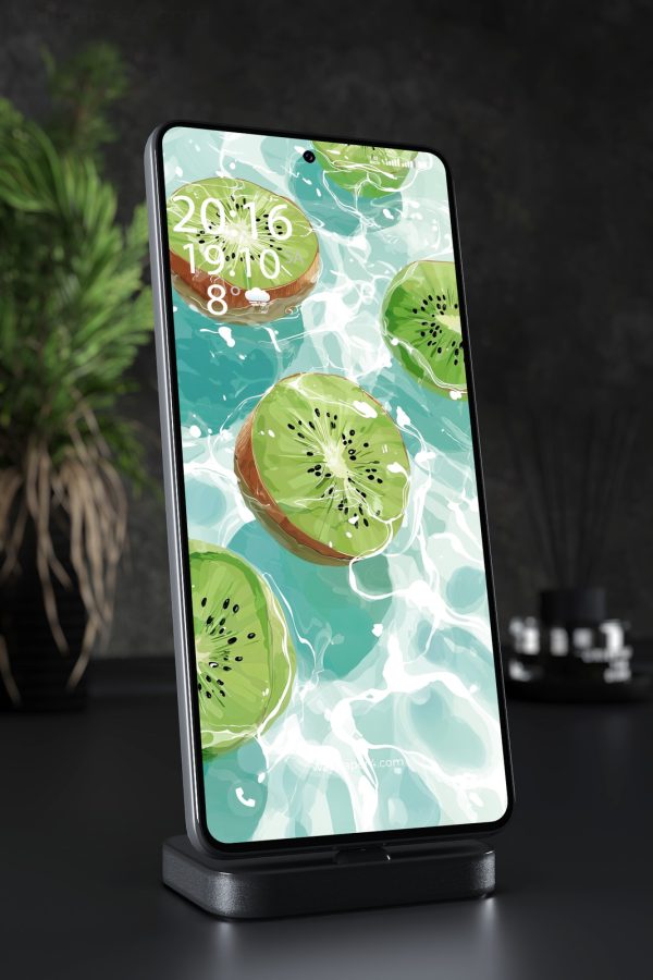 Phone Wallpaper 3259 - Fresh Kiwi Slices in Turquoise Water Illustration
