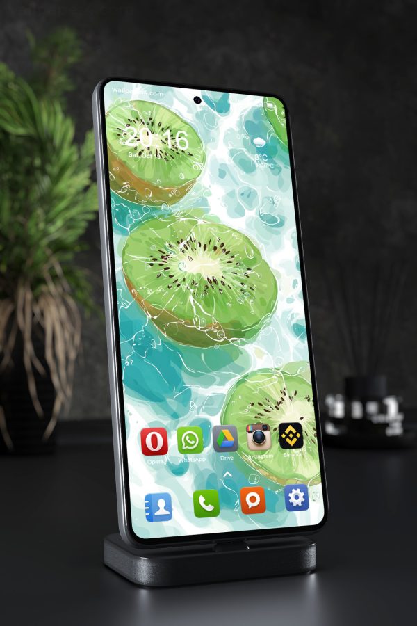 Mobile Wallpaper 3259 - Fresh Kiwi Slices in Turquoise Water Illustration
