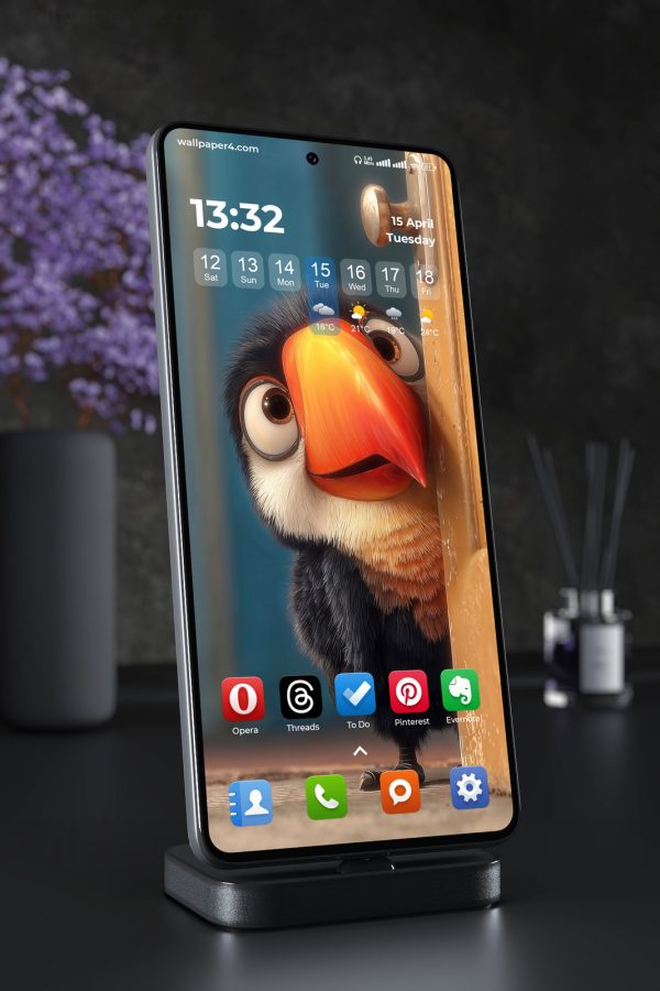 Phone Wallpaper 3290 - Cute Toucan Peeking Behind a Blue Door
