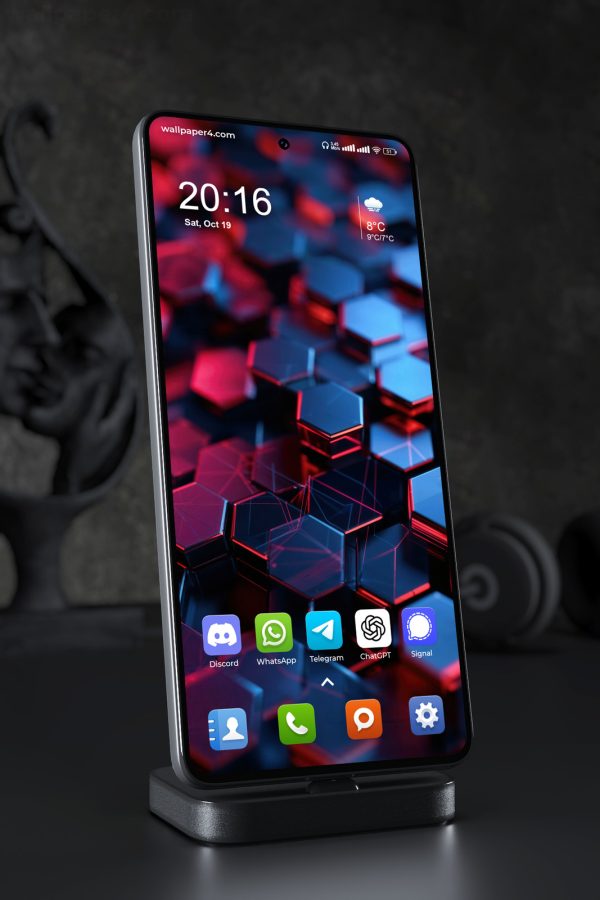 Phone Wallpaper 3295 - Neon Hexagon Abstract Tech Background