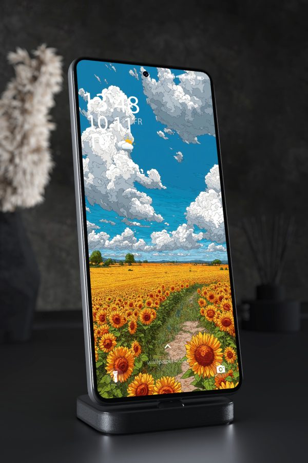 Phone Wallpaper 3302 - Anime Sunflower Field Under a Bright Summer Sky