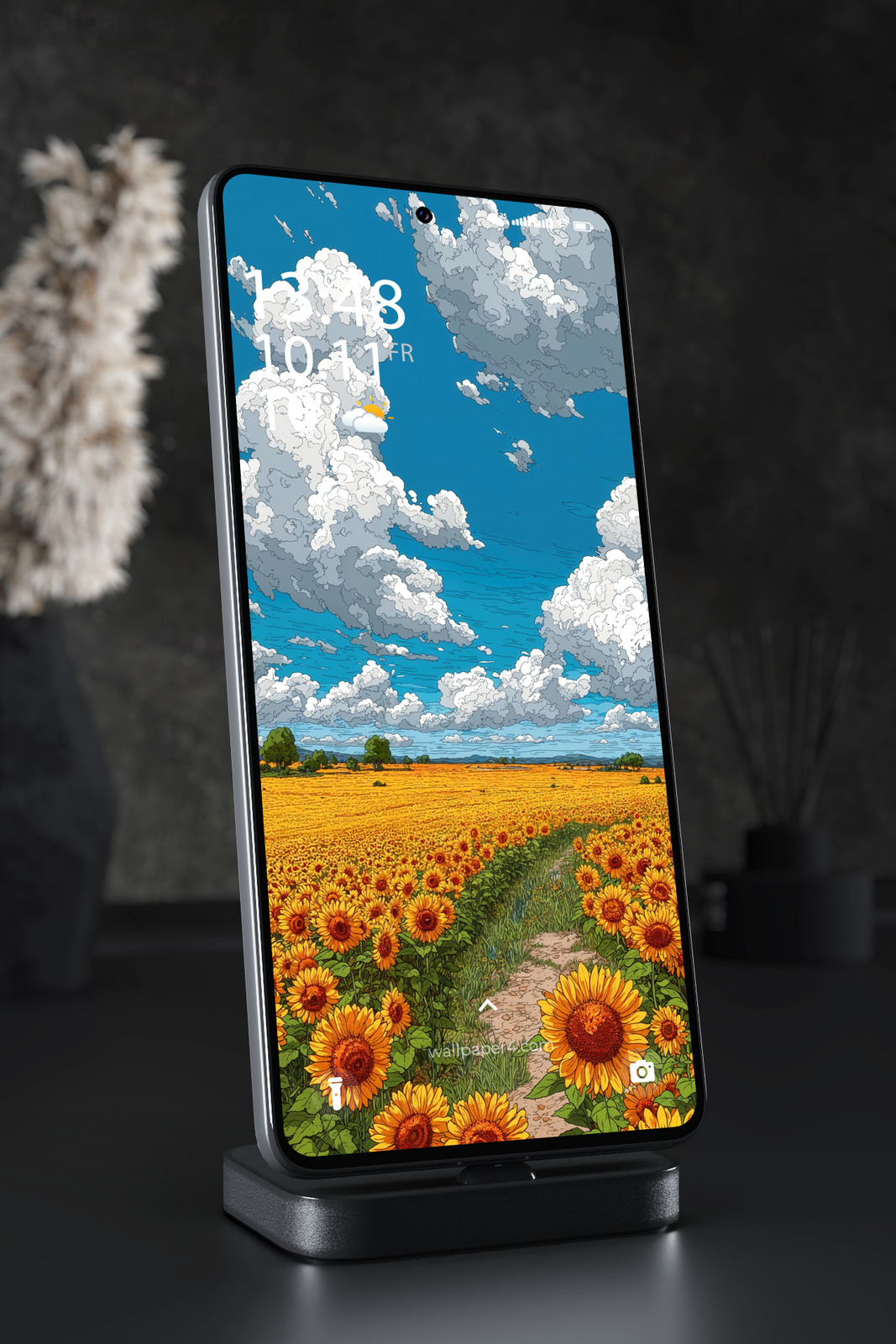 Phone Wallpaper 3302 - Anime Sunflower Field Under a Bright Summer Sky