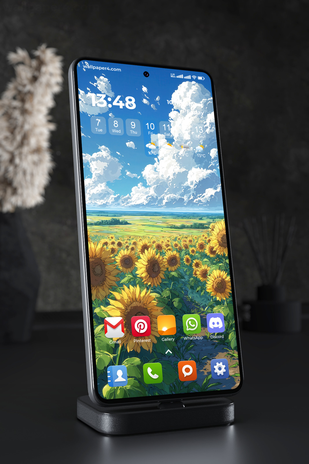 Mobile Wallpaper 3302 - Anime Sunflower Field Under a Bright Summer Sky