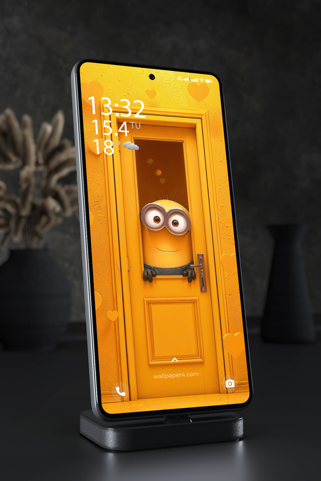 Phone Wallpaper 3332 - Cute Minion Peeking Through Yellow Door