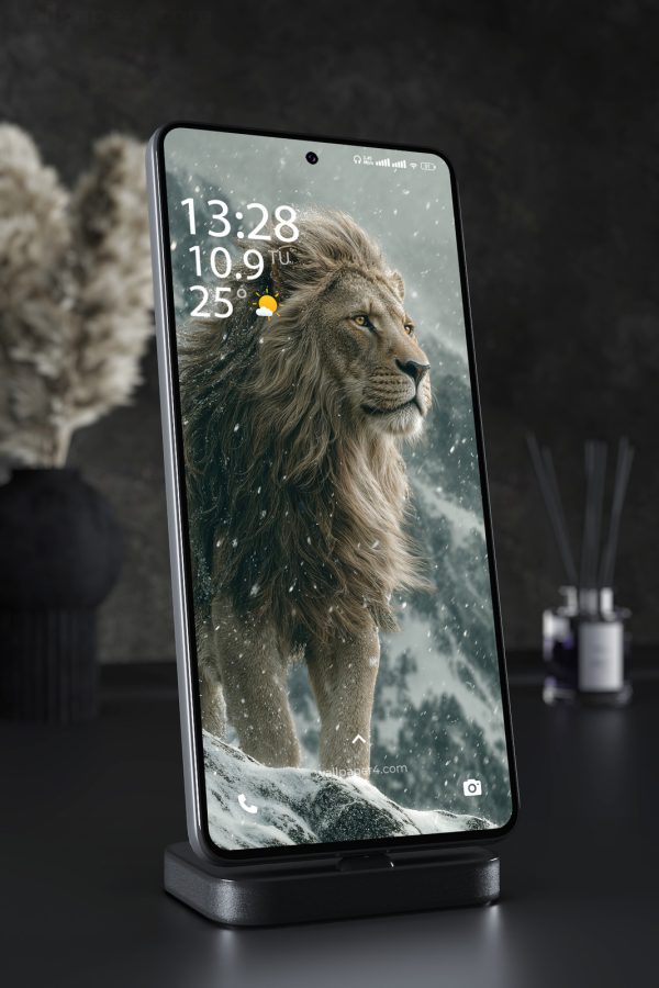 Phone Wallpaper 3334 - Majestic Snow Lion in Mountain Storm
