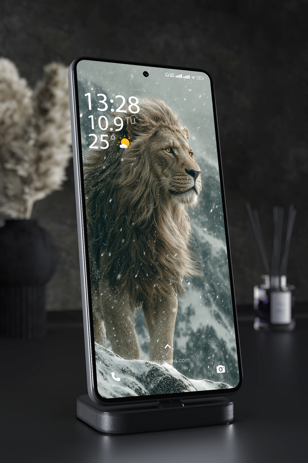Phone Wallpaper 3334 - Majestic Snow Lion in Mountain Storm