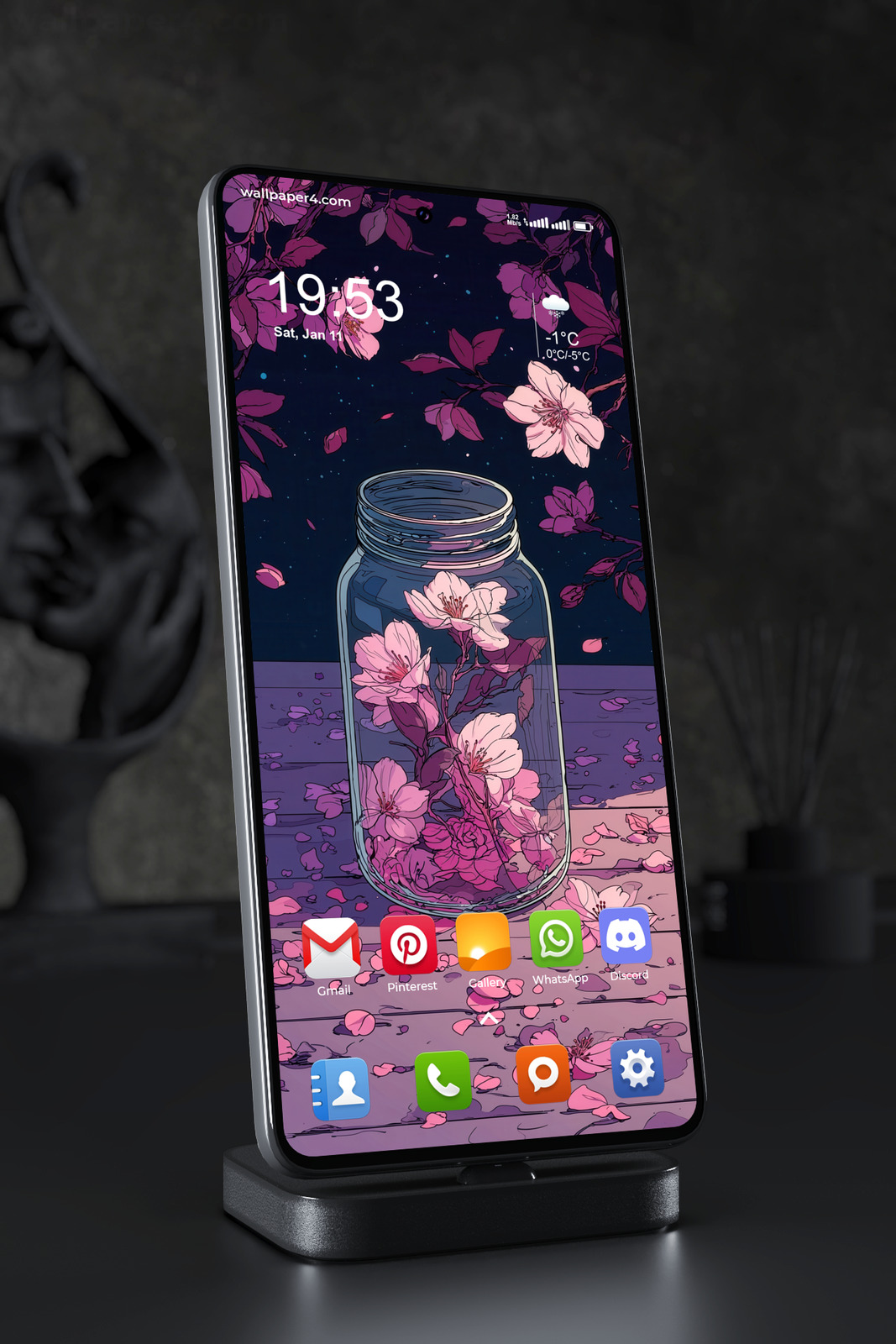 Mobile Wallpaper 3337 - Cherry Blossoms in a Glass Jar