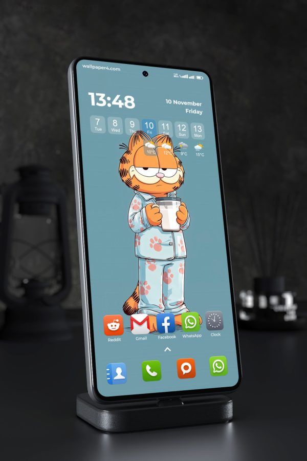 Phone Wallpaper 3349 - Sleepy Garfield Pajamas with Milk Illustration