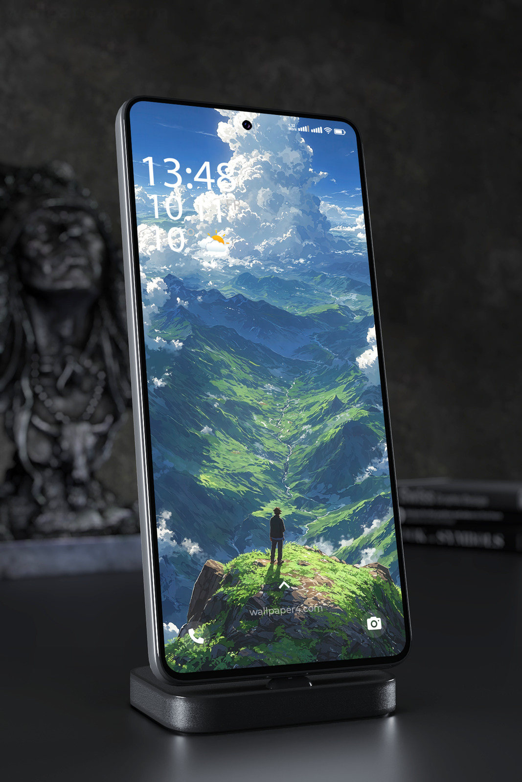 Phone Wallpaper 3355 - Epic Anime Mountain Valley Under Storm Clouds