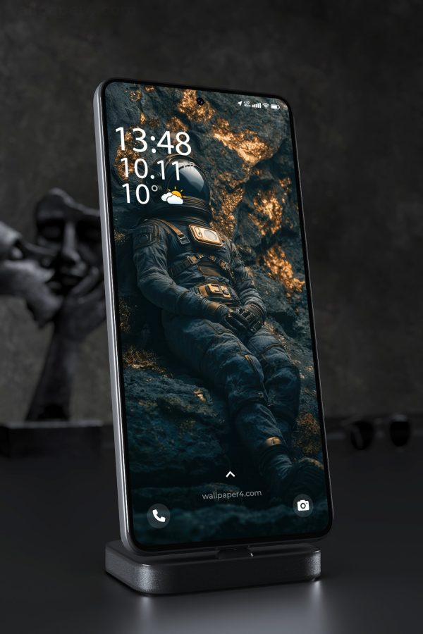 Phone Wallpaper 3368 - Dark Astronaut in Golden Alien Cave Scene