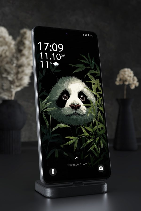 Phone Wallpaper 3386 - Cute Panda Cub in Dark Bamboo Forest Art