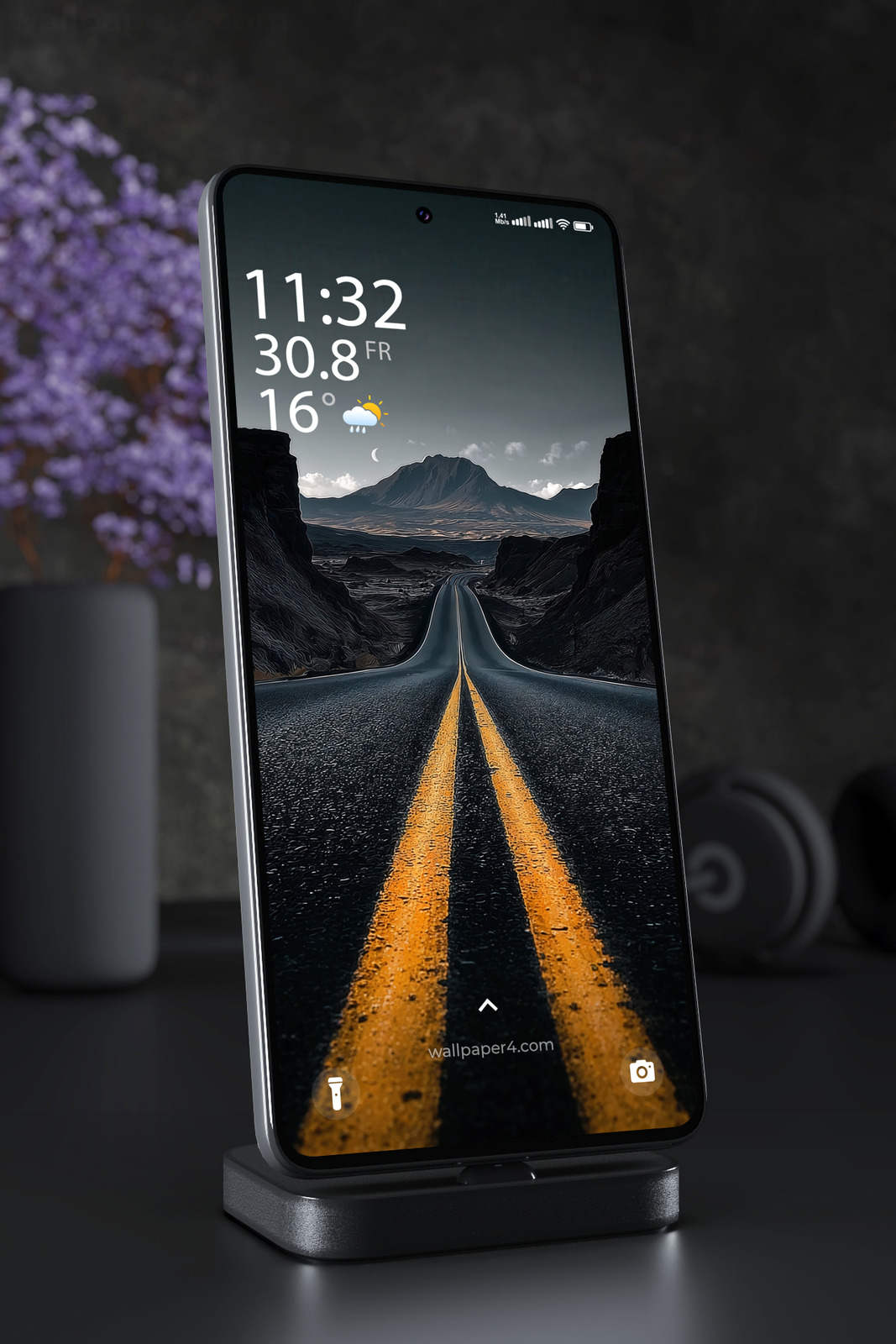 Phone Wallpaper 3390 - Dark Desert Road to Mountain at Night