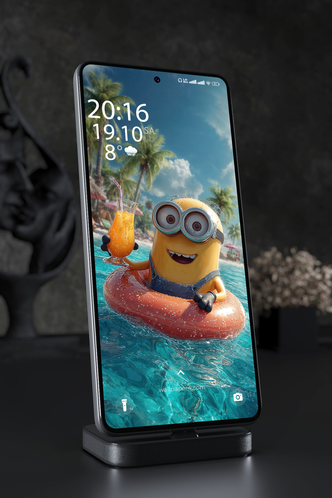 Mobile Wallpaper 3392 - Minion Tropical Pool Vacation 4K Art