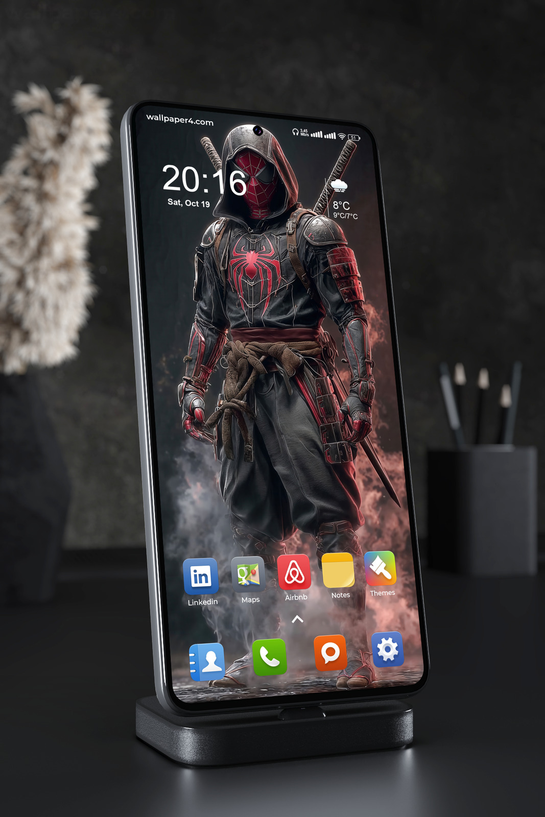 Phone Wallpaper 3395 - Hooded Spider Ninja Hero Dark 4K Art