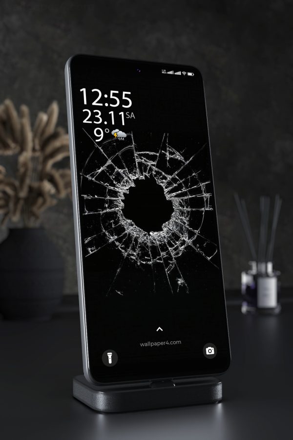 Phone Wallpaper 3400 - Shattered Glass Bullet Hole Dark Aesthetic