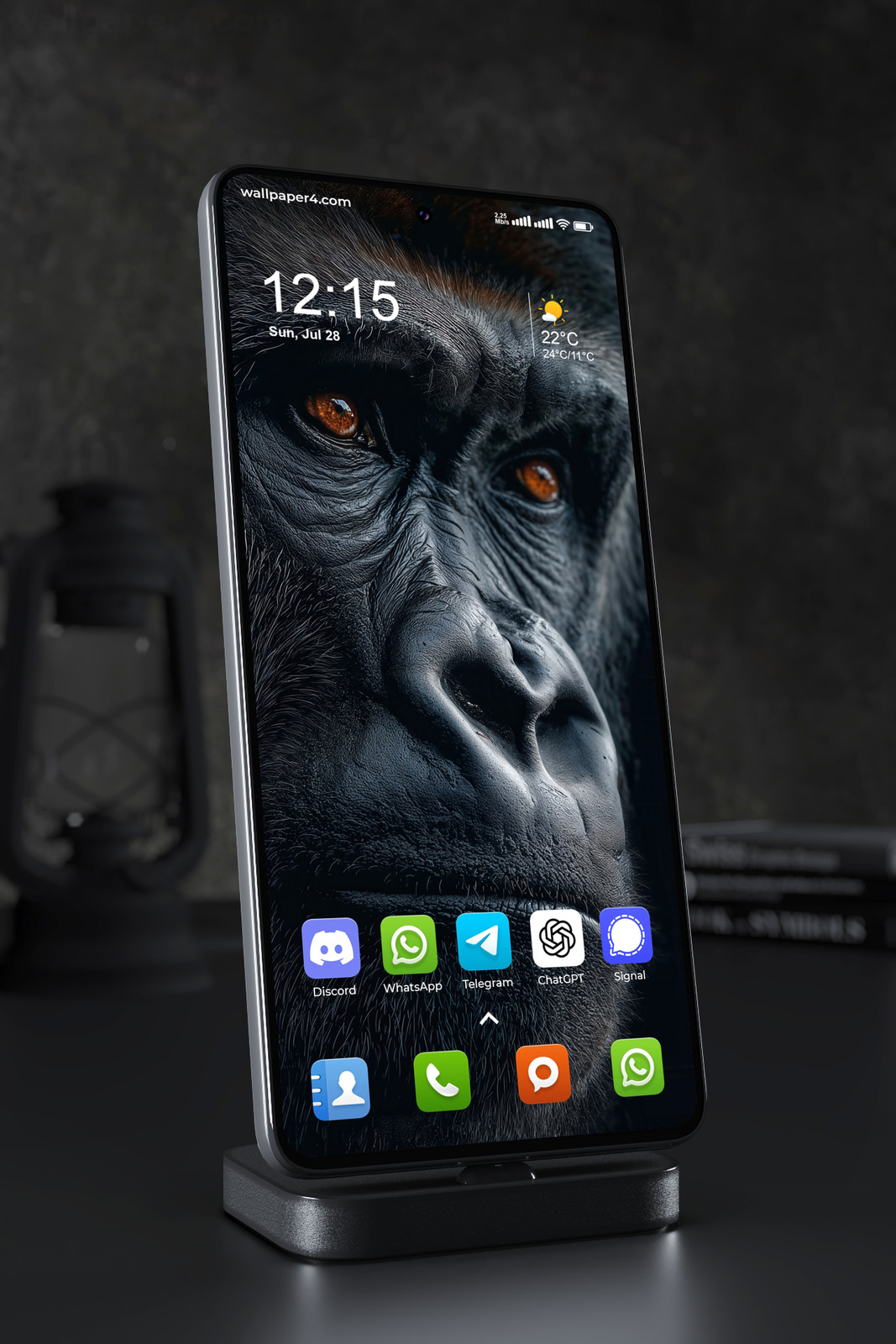 Phone Wallpaper 3408 - Intense Gorilla Close-Up with Amber Eyes