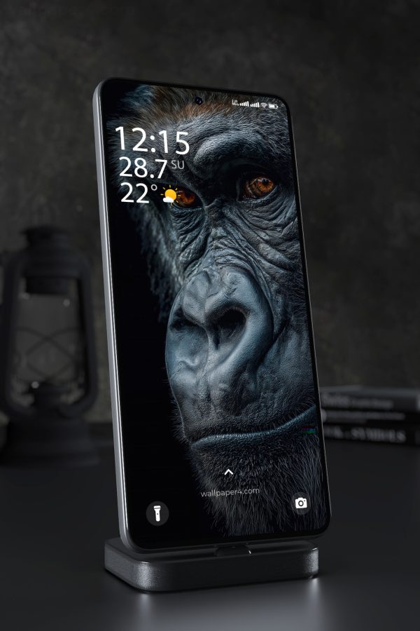 Mobile Wallpaper 3408 - Intense Gorilla Close-Up with Amber Eyes