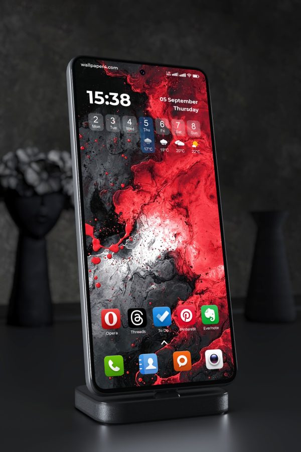 Phone Wallpaper 3426 - Red Black Abstract Liquid Art Phone Background